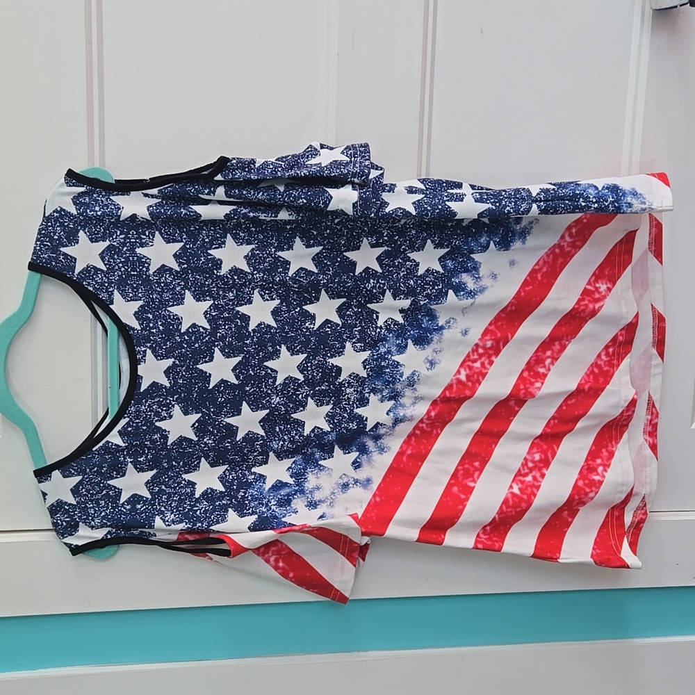 American Flag cold shoulder top sz XL red white blue stars stripes NWOT New W Ou